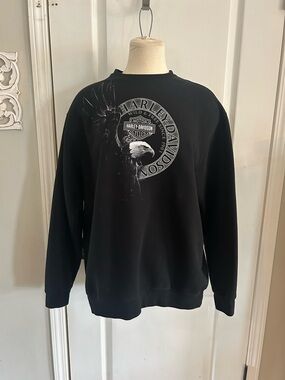 Harley Davidson Flame graphic Crewneck Sweatshirt Black Large A.d Farrow Ohio